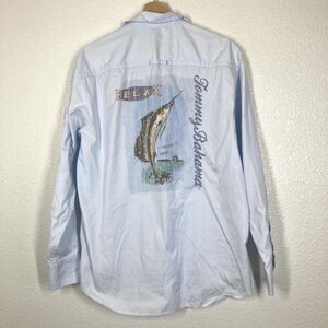 Tommy Bahama Relax Shirt Mens Medium Blue Marlin Graphic Button Down Long Sleeve